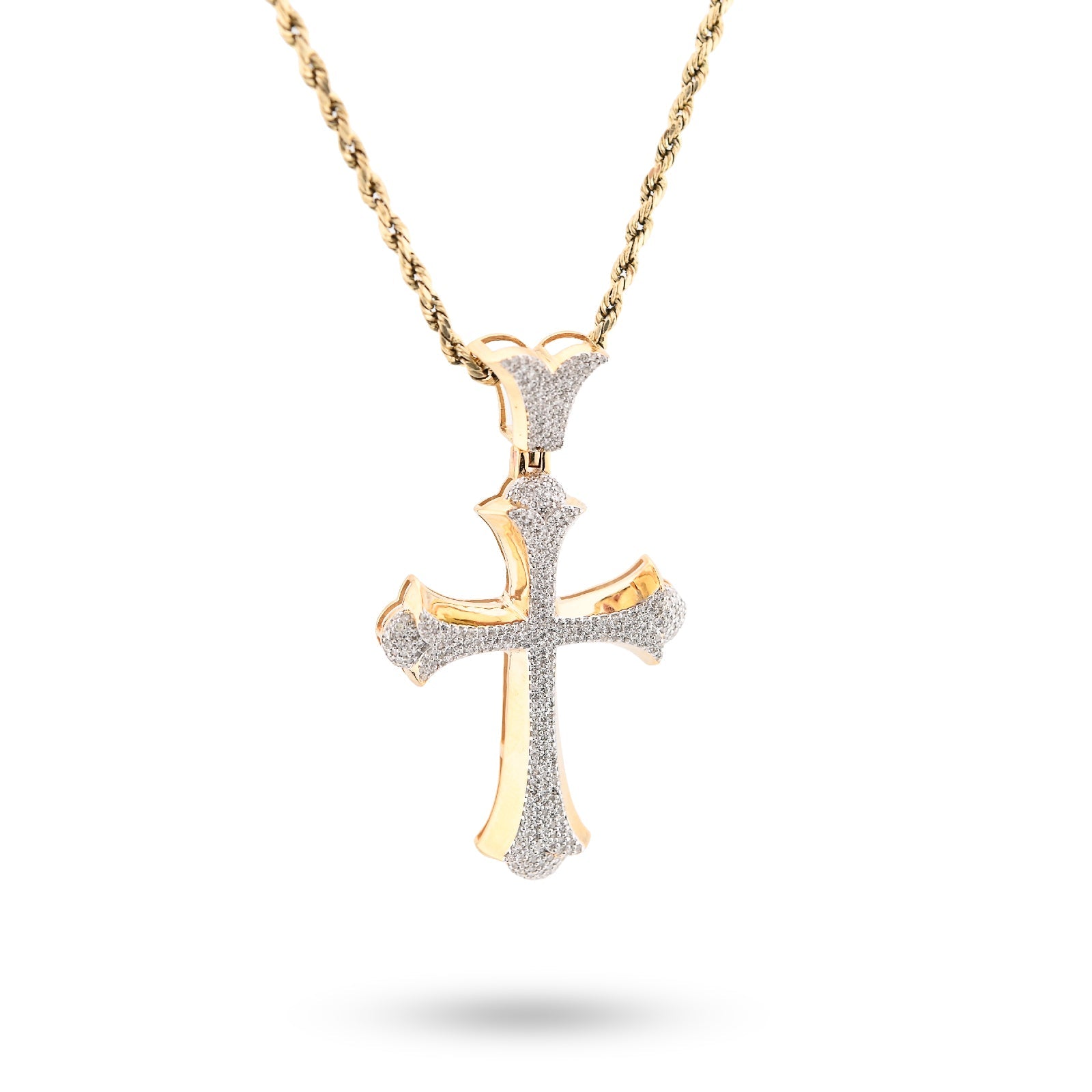 10K Yellow Gold 0.90CT natural Diamond Cross Pendnat 47.5MM Religious Men Women Pendant 4.5g - Elite Jewelers - Charms & Pendants