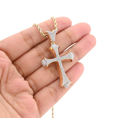 10K Yellow Gold 0.90CT natural Diamond Cross Pendnat 47.5MM Religious Men Women Pendant 4.5g - Elite Jewelers - Charms & Pendants