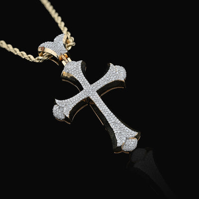 10K Yellow Gold 0.90CT natural Diamond Cross Pendnat 47.5MM Religious Men Women Pendant 4.5g - Elite Jewelers - Charms & Pendants