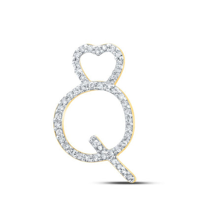 10k Yellow Gold 0.93gms 0.14CTW Natural Diamond Initial "Q" Heart Pendant Charm - Elite Jewelers - Charms & Pendants