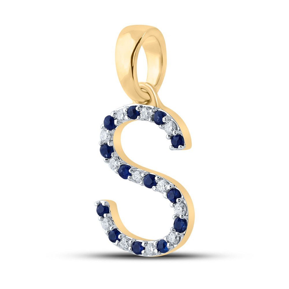 10k Yellow Gold 0.94gms 0.28CTW Natural Blue Sapphire Initial "S" Letter Pendant - Elite Jewelers - Charms & Pendants