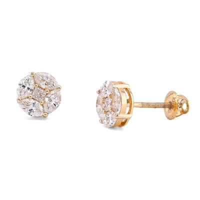10K Yellow Gold 0.95CT Marquise Edges Princess Cut Centre Lab Diamond Men Women Earring - Elite Jewelers-Earrings