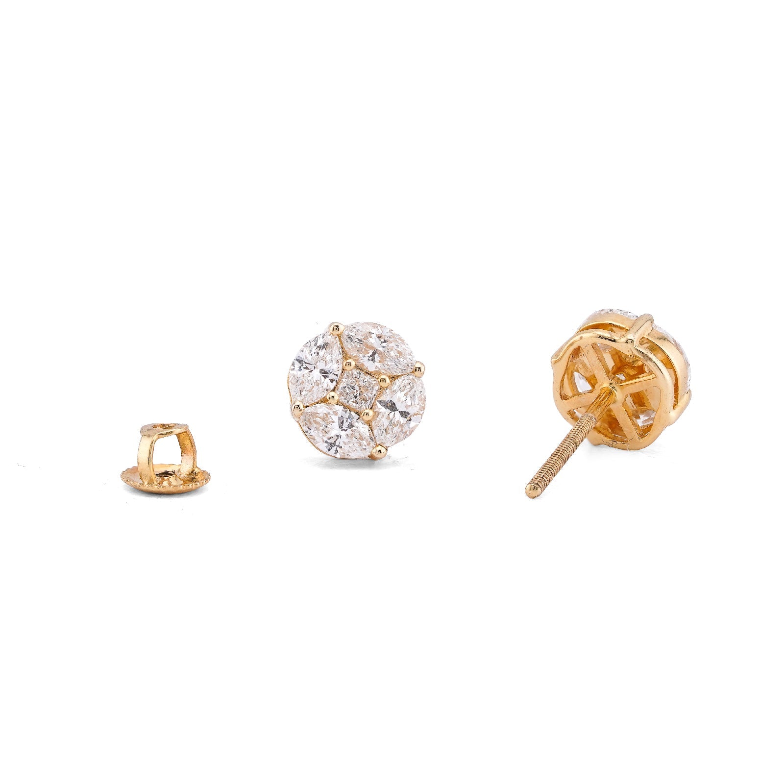 10K Yellow Gold 0.95CT Marquise Edges Princess Cut Centre Lab Diamond Men Women Earring - Elite Jewelers-Earrings