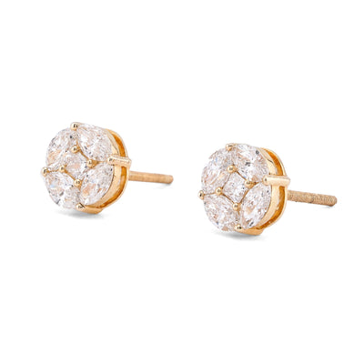 10K Yellow Gold 0.95CT Marquise Edges Princess Cut Centre Lab Diamond Men Women Earring - Elite Jewelers-Earrings