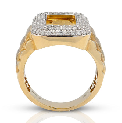 10K Yellow Gold 0.95CT Side Iced Natural Diamond Suisse gold Bar Centre Men Pinky Ring - Elite Jewelers - Rings