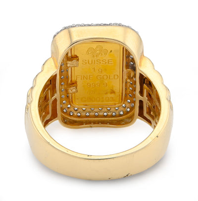 10K Yellow Gold 0.95CT Side Iced Natural Diamond Suisse gold Bar Centre Men Pinky Ring - Elite Jewelers - Rings