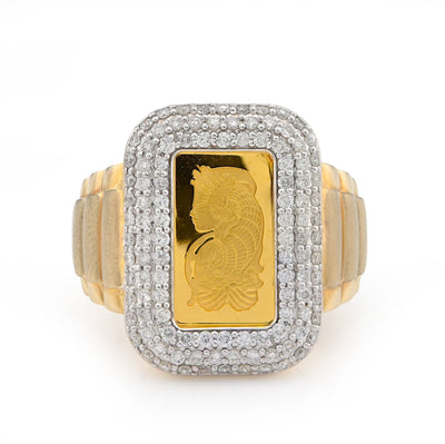 10K Yellow Gold 0.95CT Side Iced Natural Diamond Suisse gold Bar Centre Men Pinky Ring - Elite Jewelers - Rings