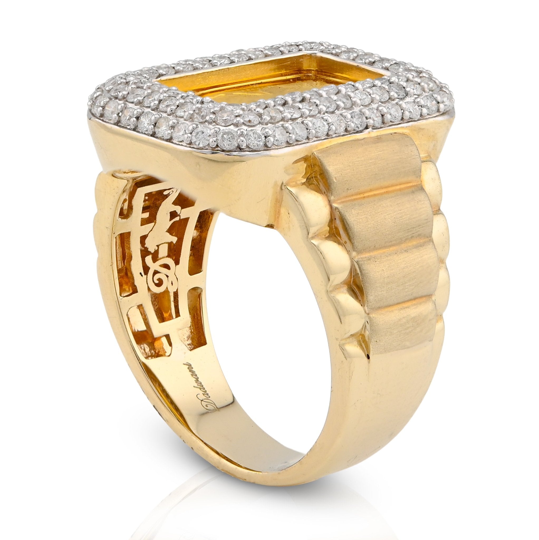 10K Yellow Gold 0.95CT Side Iced Natural Diamond Suisse gold Bar Centre Men Pinky Ring - Elite Jewelers - Rings