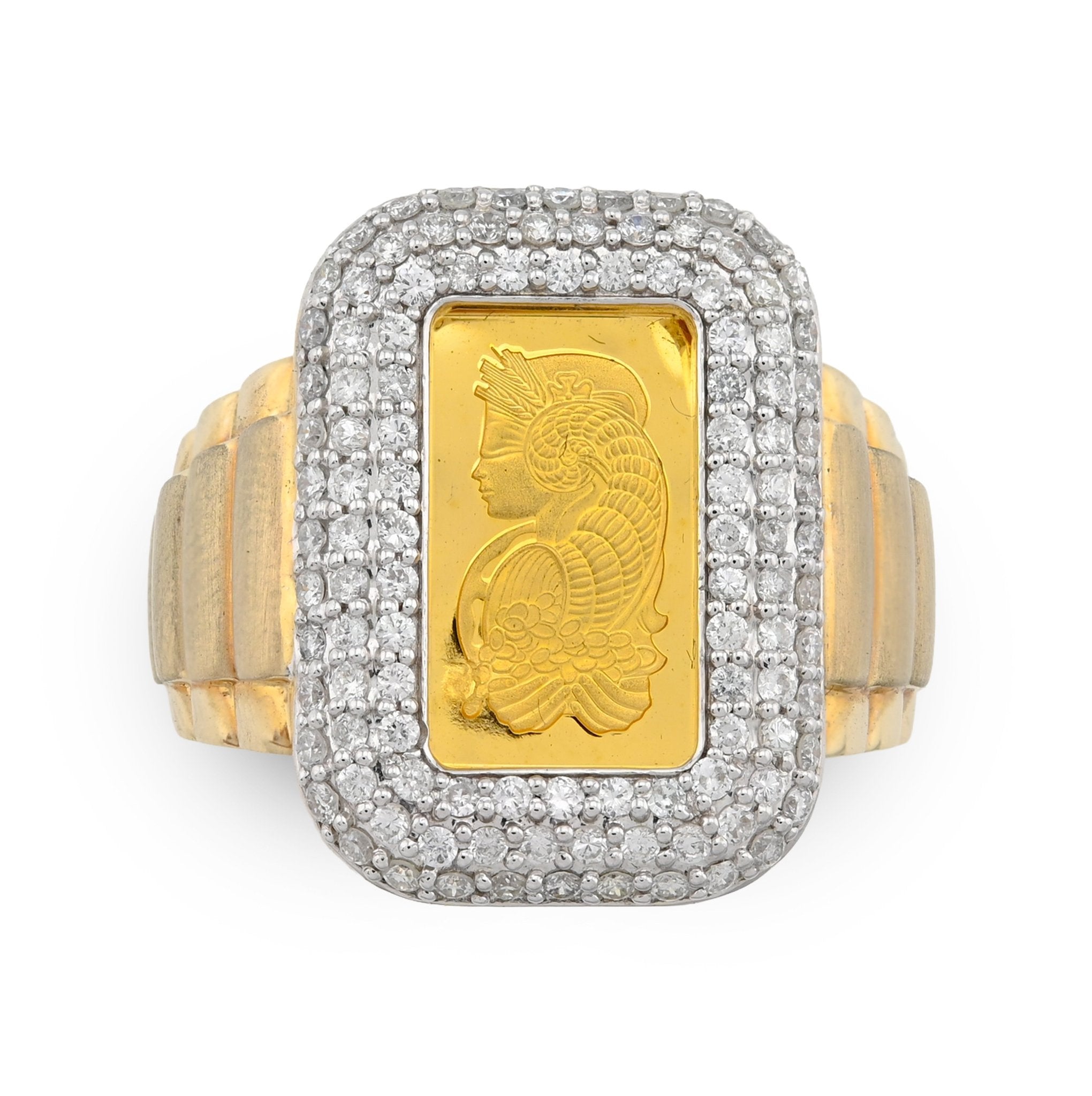 10K Yellow Gold 0.95CT Side Iced Natural Diamond Suisse gold Bar Centre Men Pinky Ring - Elite Jewelers - Rings
