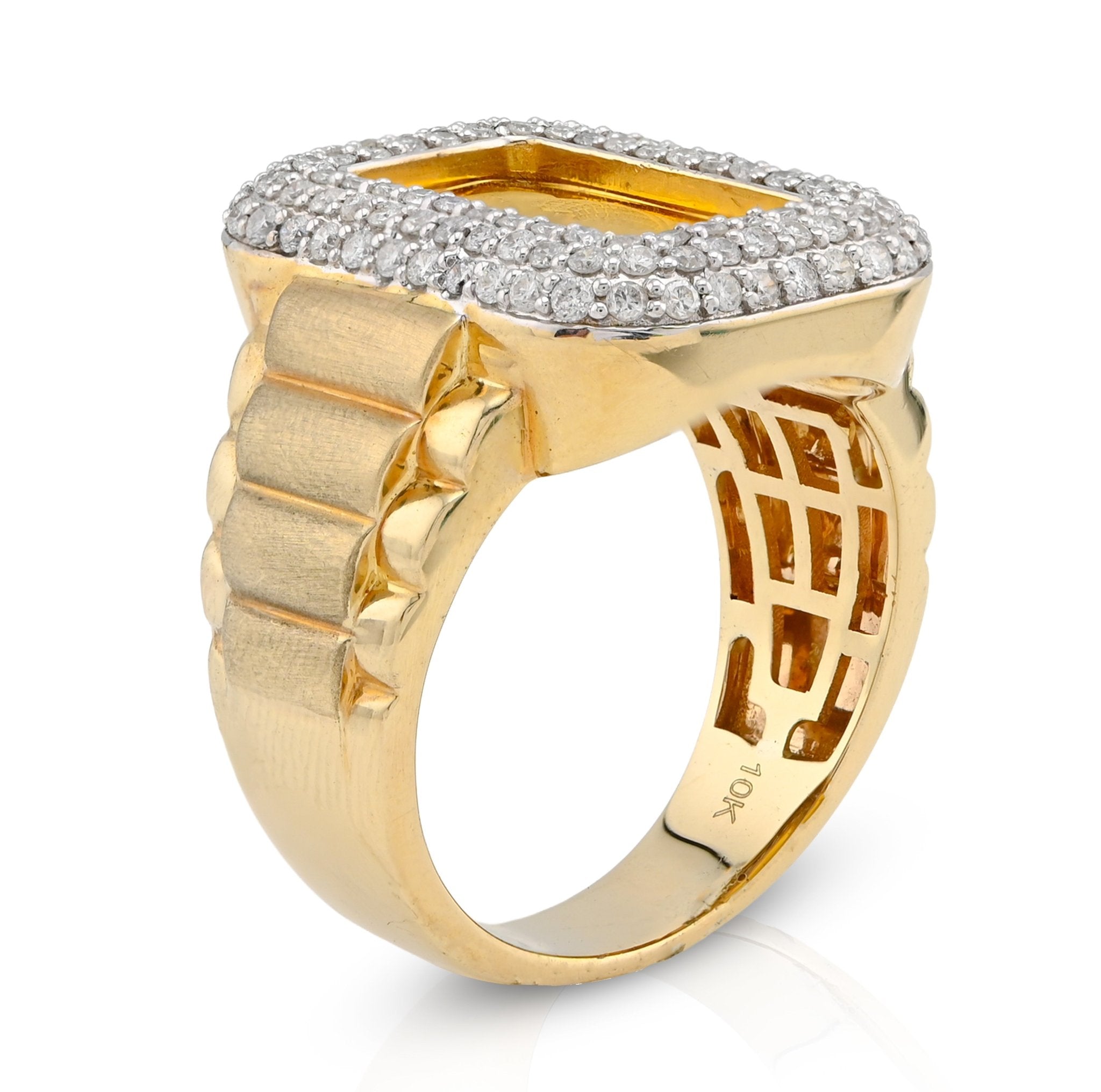 10K Yellow Gold 0.95CT Side Iced Natural Diamond Suisse gold Bar Centre Men Pinky Ring - Elite Jewelers - Rings