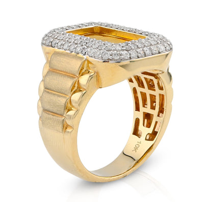 10K Yellow Gold 0.95CT Side Iced Natural Diamond Suisse gold Bar Centre Men Pinky Ring - Elite Jewelers - Rings