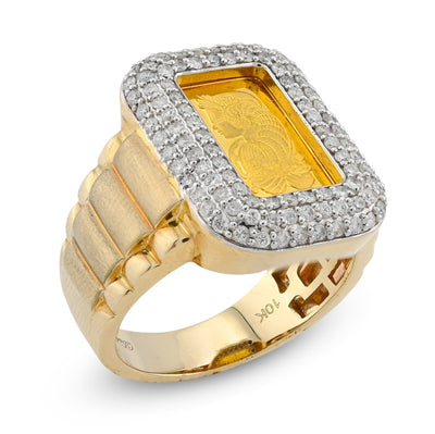10K Yellow Gold 0.95CT Side Iced Natural Diamond Suisse gold Bar Centre Men Pinky Ring - Elite Jewelers - Rings