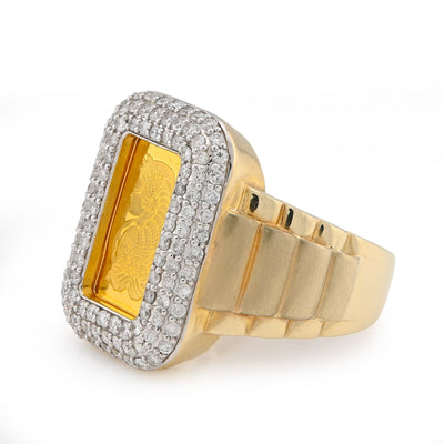 10K Yellow Gold 0.95CT Side Iced Natural Diamond Suisse gold Bar Centre Men Pinky Ring - Elite Jewelers - Rings