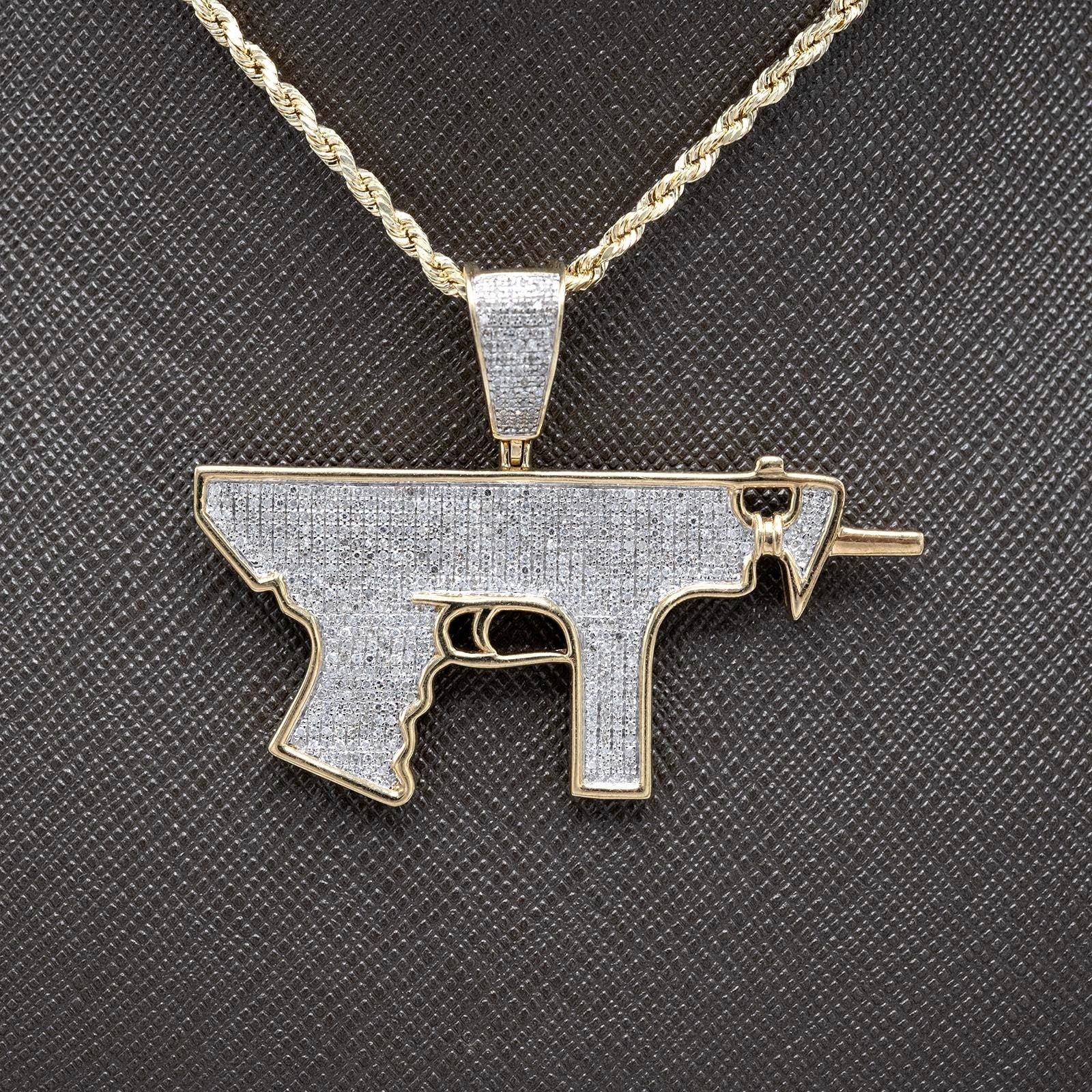 10k Yellow Gold 0.95CTW Natural Diamond ICED OUT Gun Pendant 7.8gms Mens Charm - Elite Jewelers - Charms & Pendants