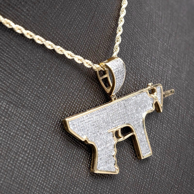 10k Yellow Gold 0.95CTW Natural Diamond ICED OUT Gun Pendant 7.8gms Mens Charm - Elite Jewelers - Charms & Pendants
