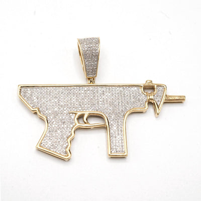 10k Yellow Gold 0.95CTW Natural Diamond ICED OUT Gun Pendant 7.8gms Mens Charm - Elite Jewelers - Charms & Pendants