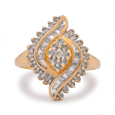 10K Yellow Gold 0.98CT Cocktail Shell Shape Natural Diamond Women Ring - Elite Jewelers-Rings