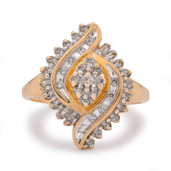 10K Yellow Gold 0.98CT Cocktail Shell Shape Natural Diamond Women Ring - Elite Jewelers-Rings