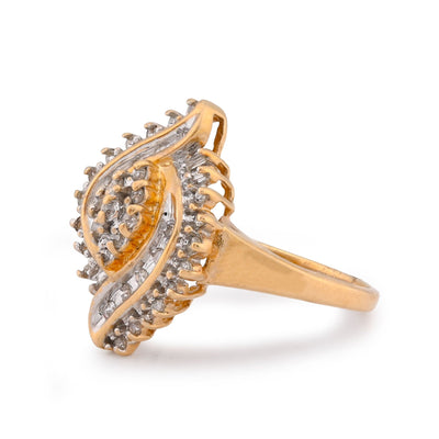 10K Yellow Gold 0.98CT Cocktail Shell Shape Natural Diamond Women Ring - Elite Jewelers-Rings