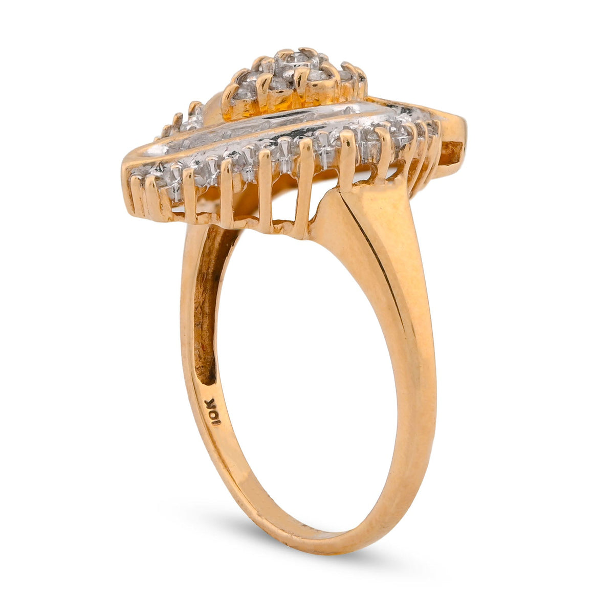 10K Yellow Gold 0.98CT Cocktail Shell Shape Natural Diamond Women Ring - Elite Jewelers-Rings