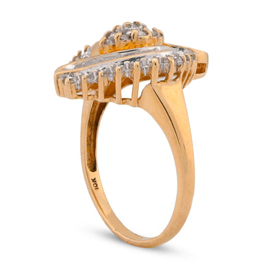 10K Yellow Gold 0.98CT Cocktail Shell Shape Natural Diamond Women Ring - Elite Jewelers-Rings