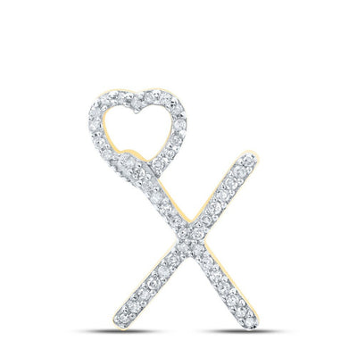10k Yellow Gold 0.99gms 0.13CTW Natural Diamond Initial "X" Heart Pendant Charm - Elite Jewelers - Charms & Pendants