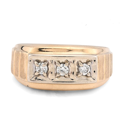 10K Yellow Gold 0.9CT 3 Diamond Solitaire Centre Men President's Ring - Elite Jewelers - Rings