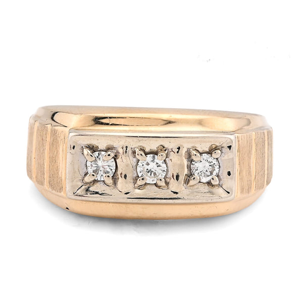 10K Yellow Gold 0.9CT 3 Diamond Solitaire Centre Men President's Ring - Elite Jewelers - Rings