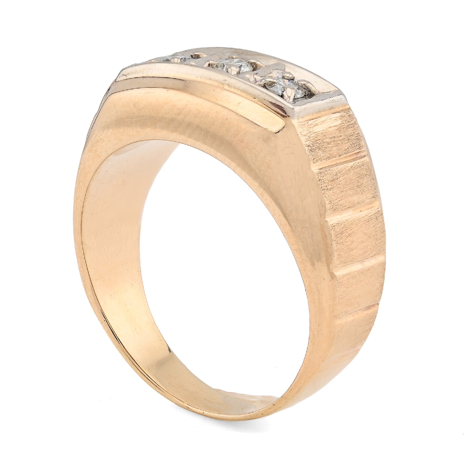 10K Yellow Gold 0.9CT 3 Diamond Solitaire Centre Men President's Ring - Elite Jewelers - Rings