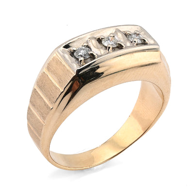 10K Yellow Gold 0.9CT 3 Diamond Solitaire Centre Men President's Ring - Elite Jewelers - Rings