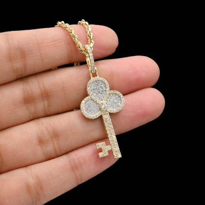 10k Yellow Gold 0.9CTW Natural Round Diamond Key Shape Pendant 2.9g Charm - Elite Jewelers - Charms & Pendants