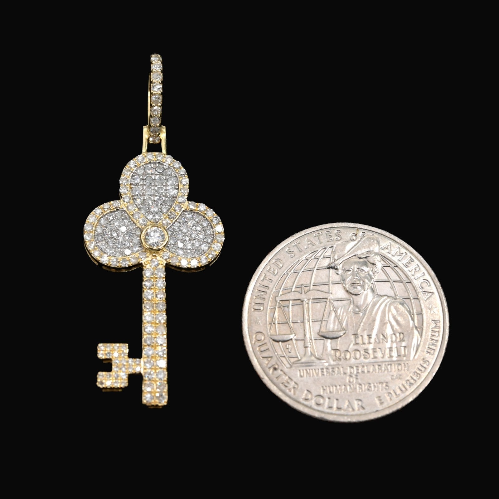 10k Yellow Gold 0.9CTW Natural Round Diamond Key Shape Pendant 2.9g Charm - Elite Jewelers - Charms & Pendants