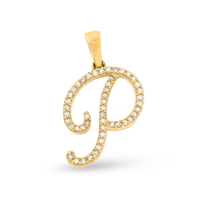 10k Yellow Gold 0.9g 0.14CTW Natural Diamond Initial "P" Alphabet Pendant Charm - Elite Jewelers - Charms & Pendants