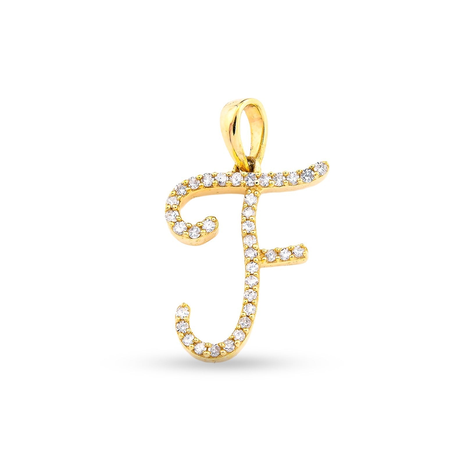 10k Yellow Gold 0.9g 0.16CTW Natural Diamond Initial "F" Alphabet Pendant Charm - Elite Jewelers - Charms & Pendants