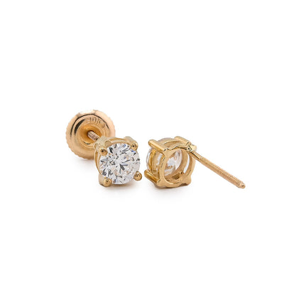 10k Yellow Gold 1 CTW Lab Solitaire Diamond Round Studs Screw Back Earrings - Elite Jewelers - Earrings