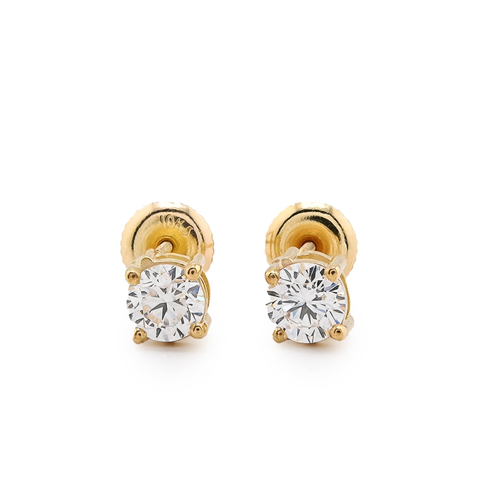 10k Yellow Gold 1 CTW Lab Solitaire Diamond Round Studs Screw Back Earrings - Elite Jewelers - Earrings