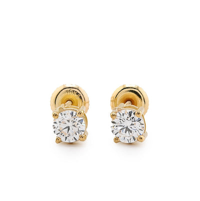 10k Yellow Gold 1 CTW Lab Solitaire Diamond Round Studs Screw Back Earrings - Elite Jewelers - Earrings