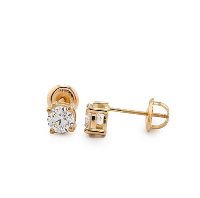 10k Yellow Gold 1 CTW Lab Solitaire Diamond Round Studs Screw Back Earrings - Elite Jewelers - Earrings