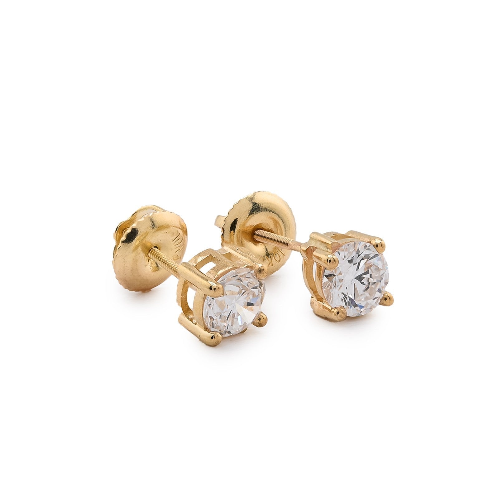 10k Yellow Gold 1 CTW Lab Solitaire Diamond Round Studs Screw Back Earrings - Elite Jewelers - Earrings