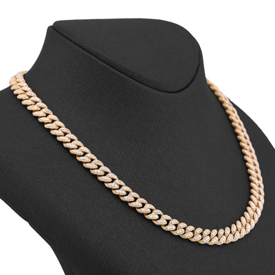10K Yellow Gold 10.22CT Natural Round/Baguette Diamond 8MM Cuban Link Chain 22" Men Women Necklace - Elite Jewelers-Necklaces
