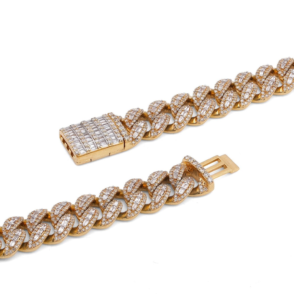 10K Yellow Gold 10.22CT Natural Round/Baguette Diamond 8MM Cuban Link Chain 22" Men Women Necklace - Elite Jewelers-Necklaces