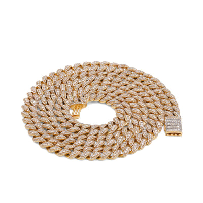 10K Yellow Gold 10.22CT Natural Round/Baguette Diamond 8MM Cuban Link Chain 22" Men Women Necklace - Elite Jewelers-Necklaces