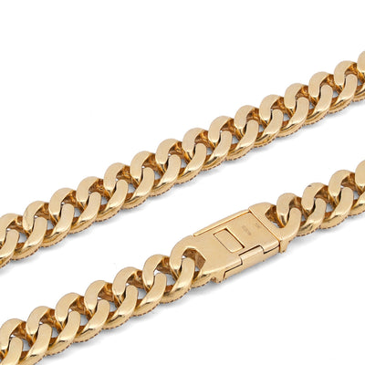 10K Yellow Gold 10.22CT Natural Round/Baguette Diamond 8MM Cuban Link Chain 22" Men Women Necklace - Elite Jewelers-Necklaces