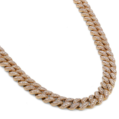 10K Yellow Gold 10.22CT Natural Round/Baguette Diamond 8MM Cuban Link Chain 22" Men Women Necklace - Elite Jewelers-Necklaces
