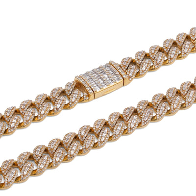 10K Yellow Gold 10.22CT Natural Round/Baguette Diamond 8MM Cuban Link Chain 22" Men Women Necklace - Elite Jewelers-Necklaces