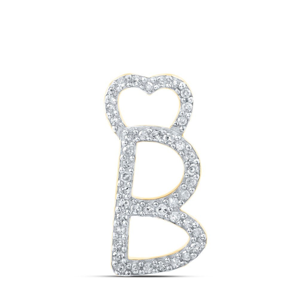 10k Yellow Gold 1.02gms 0.13CTW Natural Diamond Initial "B" Heart Pendant Charm - Elite Jewelers - Charms & Pendants