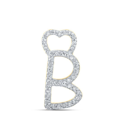 10k Yellow Gold 1.02gms 0.13CTW Natural Diamond Initial "B" Heart Pendant Charm - Elite Jewelers - Charms & Pendants