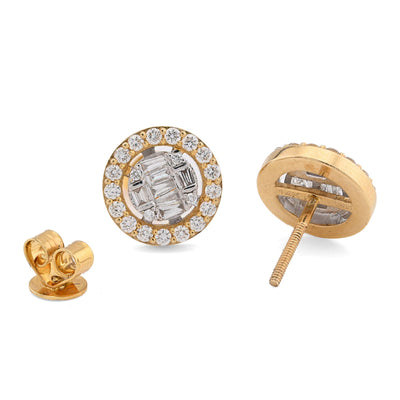 10K Yellow Gold 1.03CT Round/Baguette Natural Diamond Cluster Round Shape Earrings Men Women Studs - Elite Jewelers - Earrings