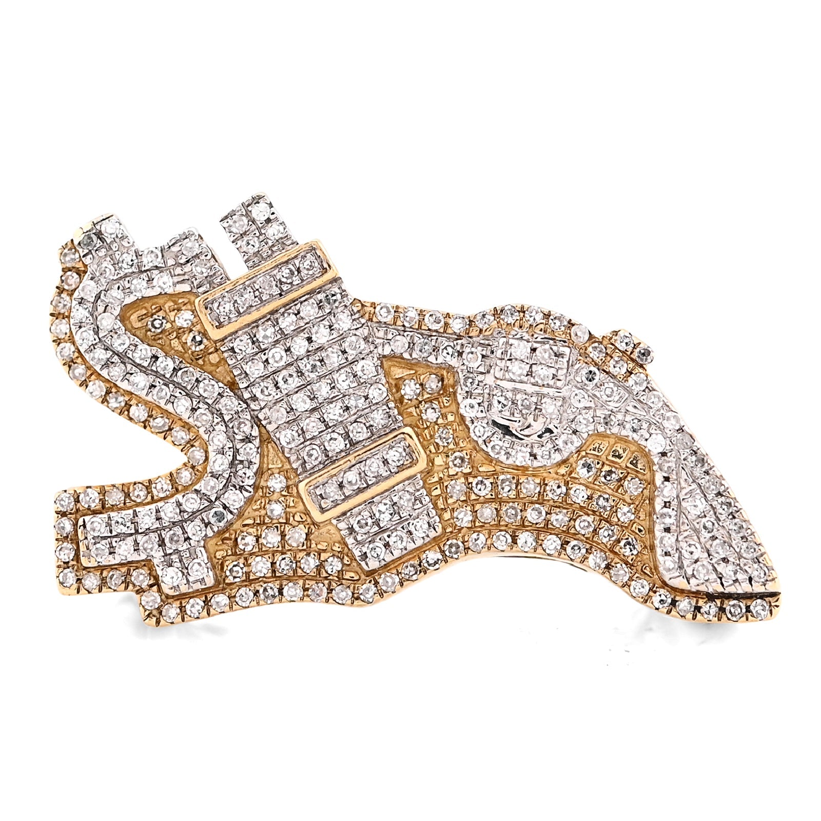 10K Yellow Gold 1.05CT "$", "Electric Plug", "Gun" Men Custom Natural Diamond Ring - Elite Jewelers - Rings