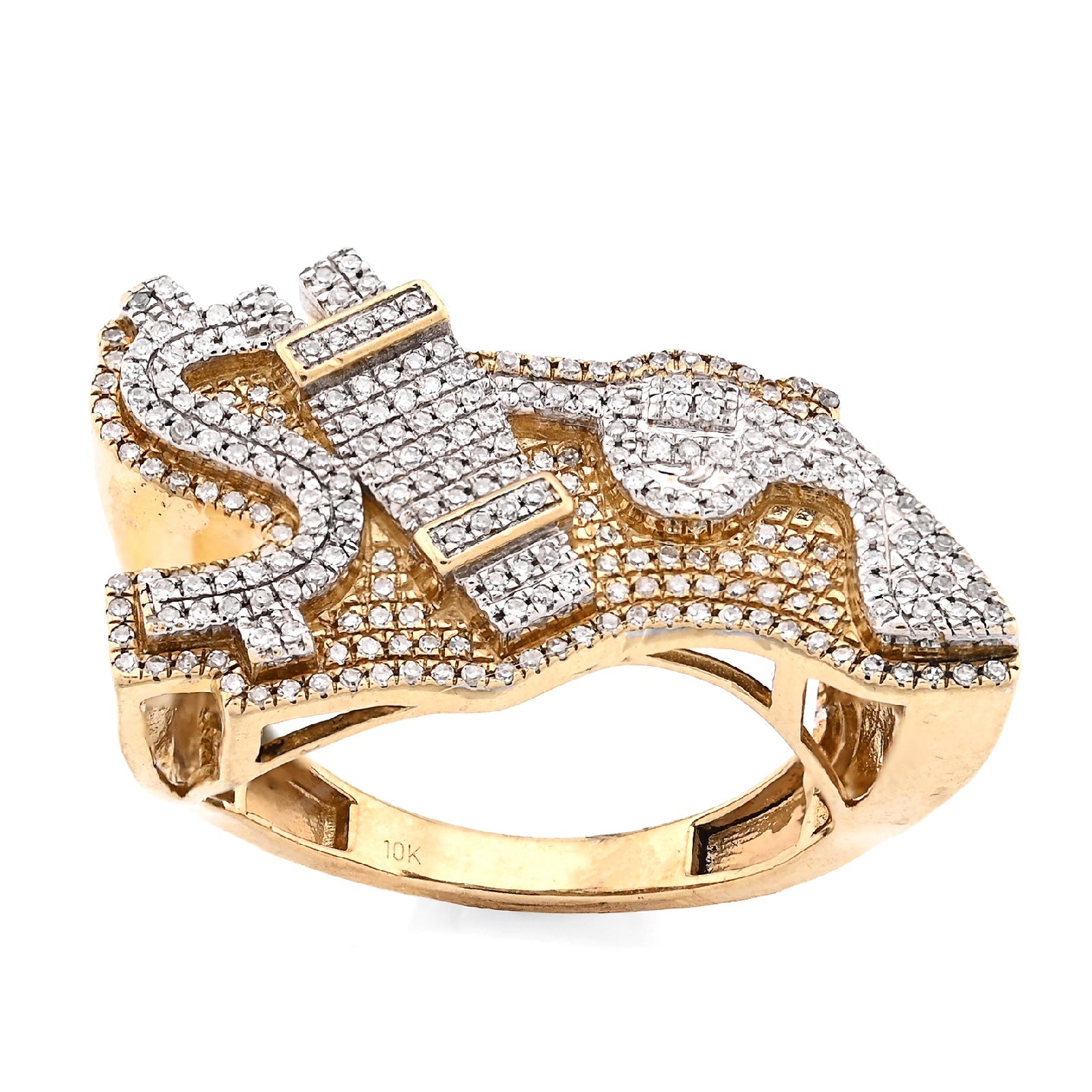 10K Yellow Gold 1.05CT "$", "Electric Plug", "Gun" Men Custom Natural Diamond Ring - Elite Jewelers - Rings